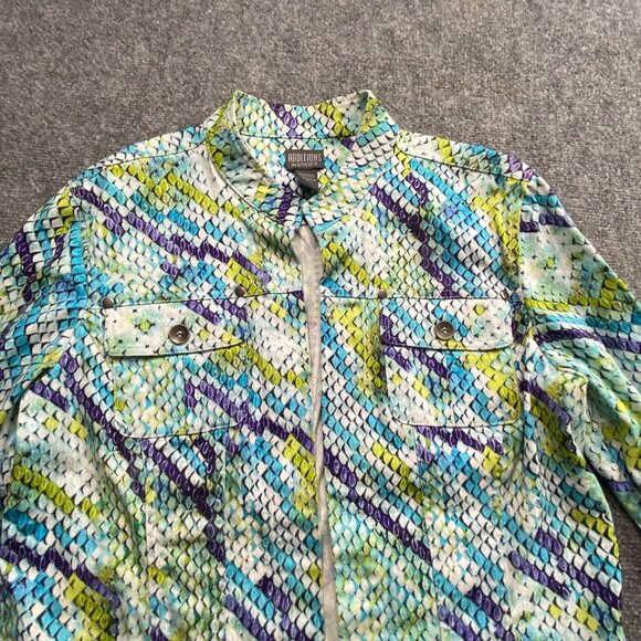 Additions By Chico's Jacket Women's Medium Open Front Denim Colorful Snakeskin - Picture 2 of 10